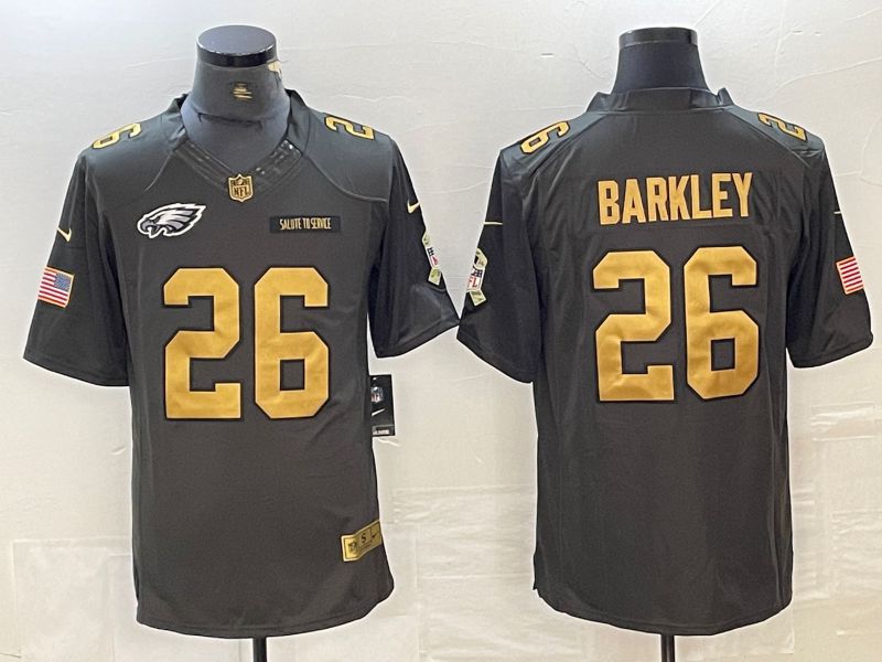 Men Philadelphia Eagles 26 Barkley Carbon black gold characters 2024 Nike Limited NFL Jersey